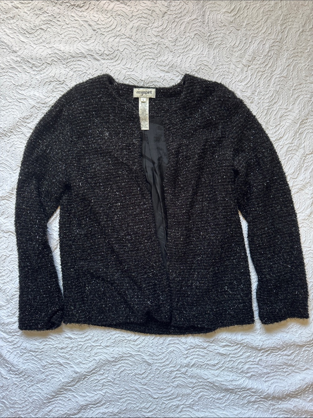 Easy Spirit Black Metallic Open-Front Cardigan